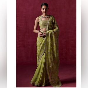 Elegant Green Embroidered Saree